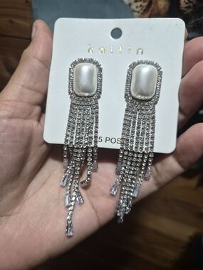 Fashion Katin Silver Pearl Fringe Drop Earrings